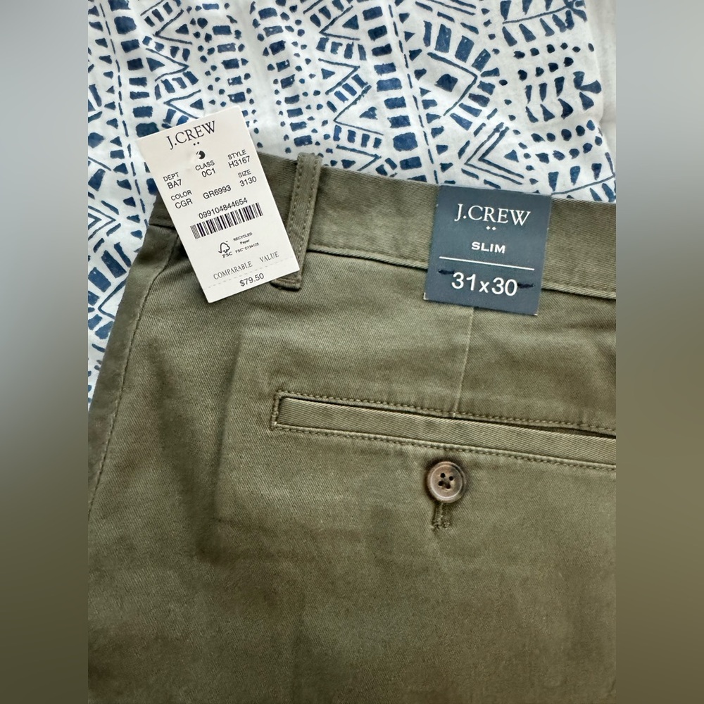 J.Crew Men’s slim Chinos green NWT